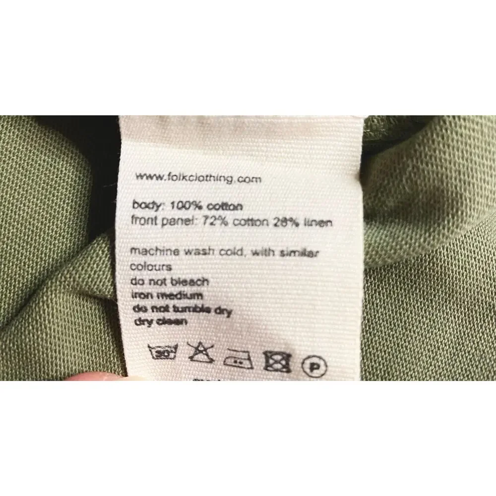FOLK Moss Green Cotton Linen T Shirt US 5/XL - Picture 12 of 13